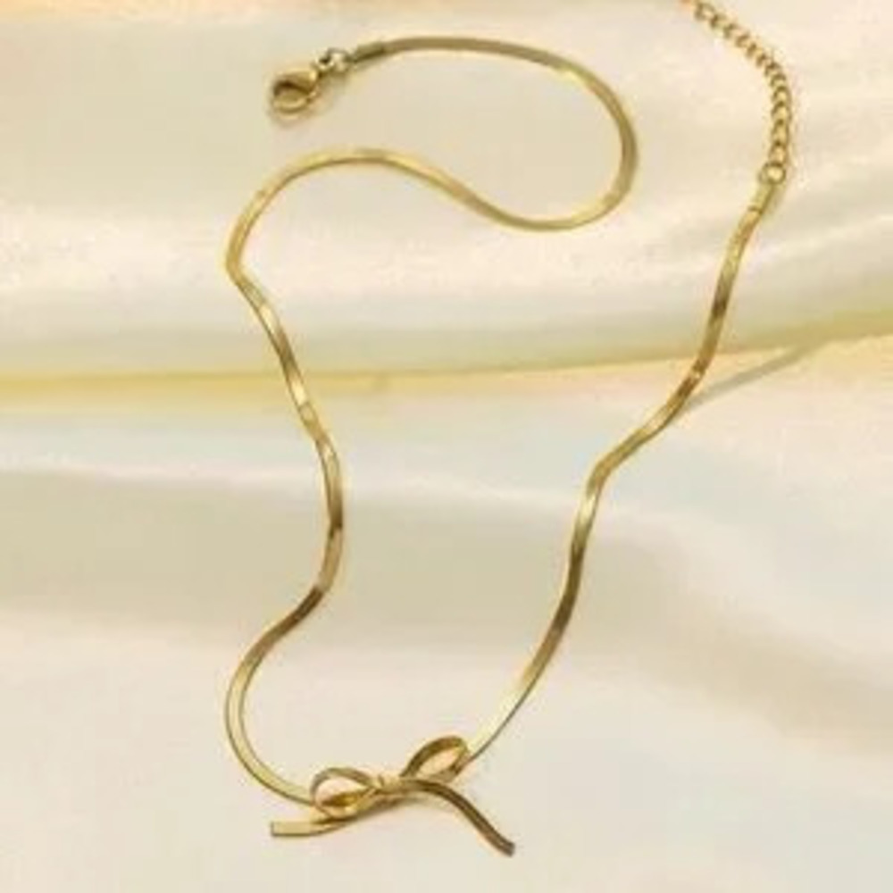 Gold Plated Stainless Steel Bow Knot Choker Necklace - Adjustable